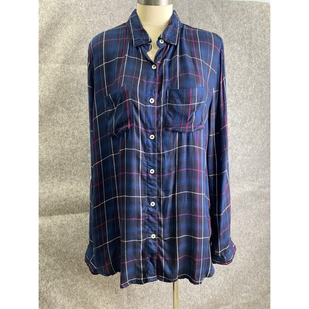 Harper Navy Pink Plaid Button Down Shirt Lightweight Flannel XL